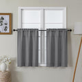 Lecloud Bessie Dark Grey Kitchen Curtains 30 Inch Length 2 Pcs, Faux Linen Textured Short Curtains for Small Windows, Light Filtering Tiers Window Treatments for Bedroom Bathroom, Each 30 W x 30 L