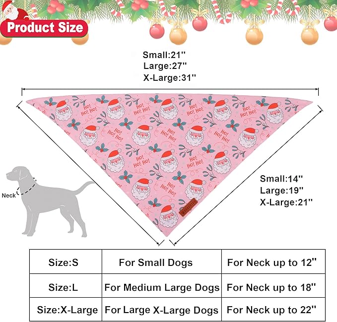 ADOGGYGO Pink Christmas Dog Bandana, Santa Xmas Tree Dog Scarf, Adjustable Fit Pink Pet Christmas Bandanas for Small Dogs Puppies (Small)