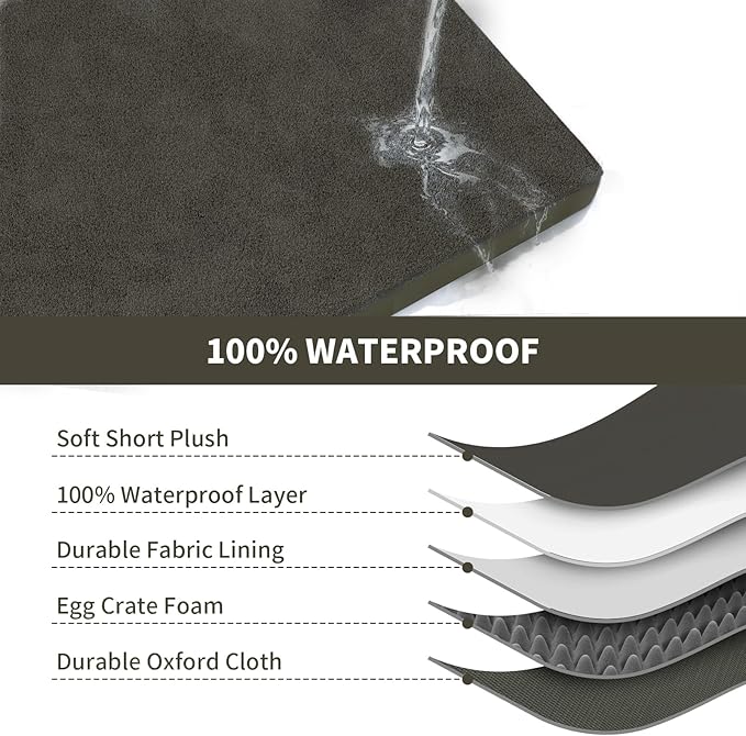Tail Stories Plush Dog Bed for Medium Dogs, Waterproof Dog Crate Mat Orthopedic Egg Crate Foam Pet Bed with Washable Removable Oxford Cover, Coffee