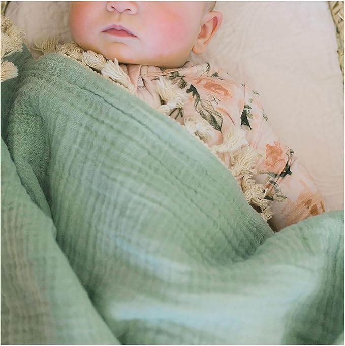 Crane Baby Muslin Swaddle Blanket, Soft Cotton Lightweight Nursery and Stroller Blanket for Baby Boys & Girls, Evergreen, 30" x 40"