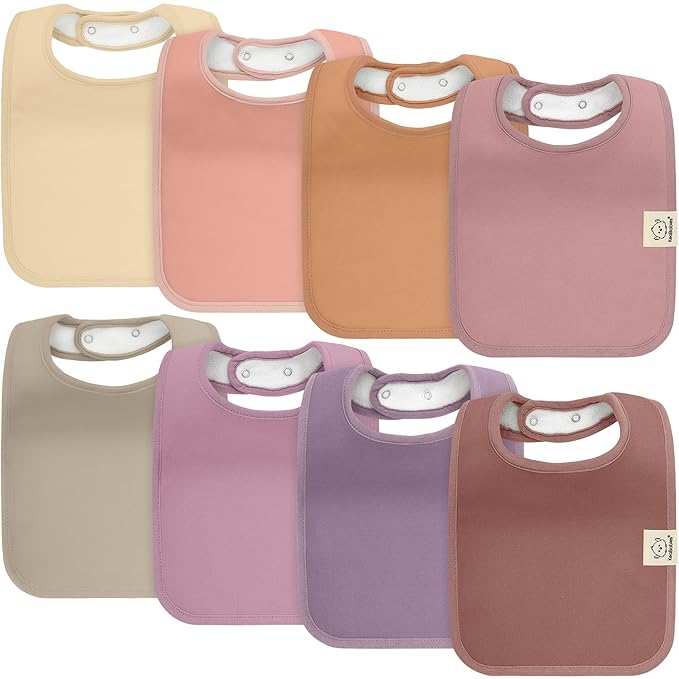 KeaBabies 8-Pack Organic Baby Bibs for Boys, Girls - Super Absorbent Cotton Drool Bibs for Baby Girl & Boy, Teething Toddler, Drooling Newborn, Ultra Soft & Machine Washable (Mauve)