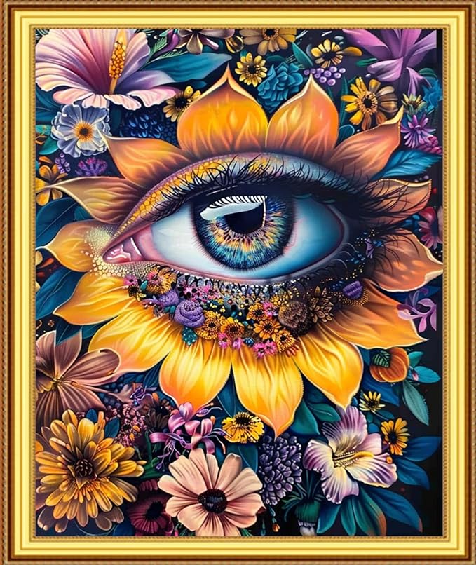 Foxnyart Stamped Cross Stitch Kits Full Range of Embroidery Needlework Starter Kits for Beginners Adults 11CT Embroidery Patterns Art Crafts DIY Needlepoint Kit-Abstract Flower Eyes 16x20 inchs