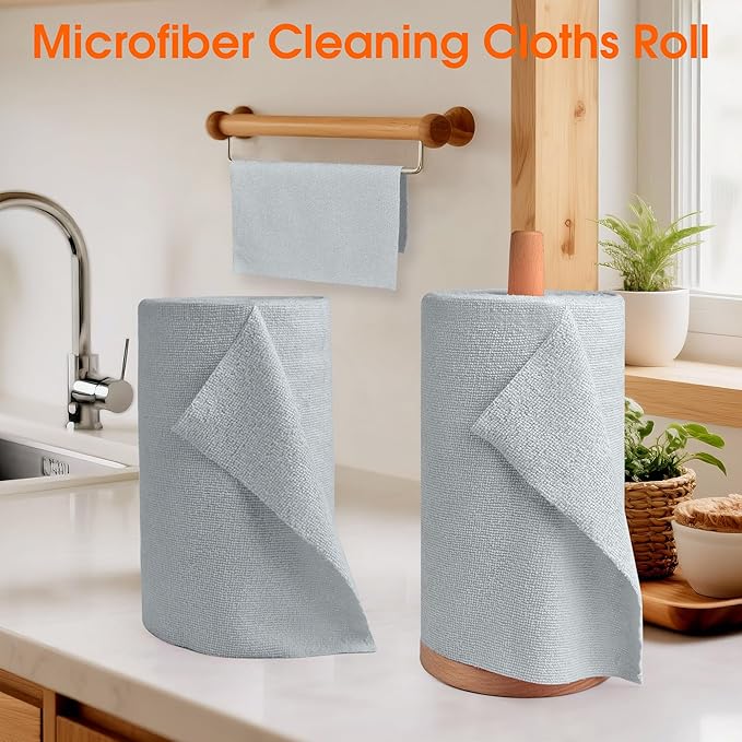 CHAUNCEY HOME Microfiber Cleaning Cloth Roll - 100 Pack Tear Away Microfiber Paper Towels, Reusable, Washable, Scratch-Free, Kitchen Towels for Car, Home, Kitchen, Glass, Dishes(Cloud Gray)