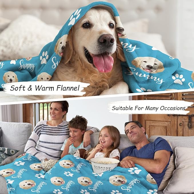GlisterGlow Personalized Dog Blanket, Customized Pet Blankets with Name Picture, Throw Blanket for Small Medium Large Dog Puppy Cat
