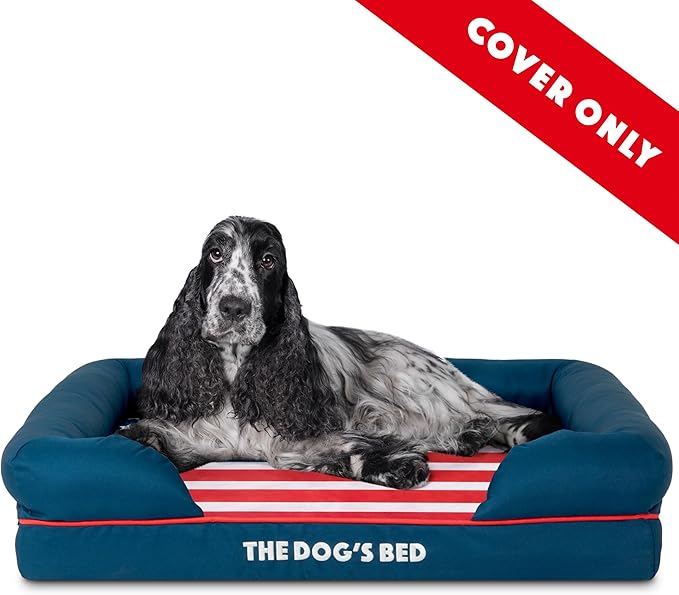 The Dog's Bed Replacement Outer Cover for The Dog's Bed Orthopedic Memory Foam Dog Bed. Washable Oxford Fabric, Medium (Blue with Red Piping USA Flag Embroidery & Centre Flag) Veterinary Approved