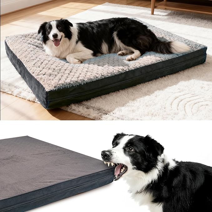 Sytopia 42" Dog Bed for Large Dogs – Waterproof, Washable, Removable Cover, Thick Orthopedic Support, Durable Multi- Size Comfort Clearance Indoor Flat Dog Bed, Dark Grey