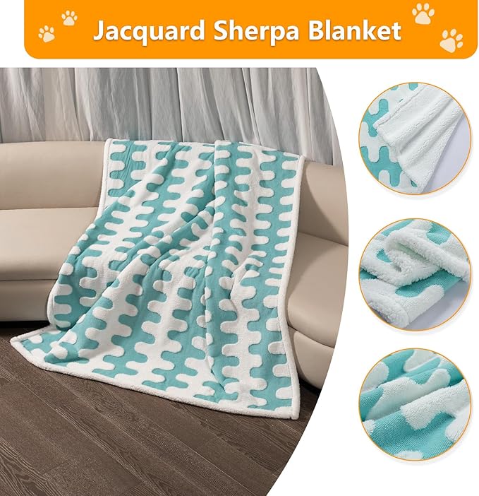 Maidewow Waterproof Pet Blanket,Dog Bed Covers Small Throw for Puppy Cats Stylish Jacquard Pets Couch Sofa Furniture Protection Washable Reversible Covers (Blue Wave,XS)
