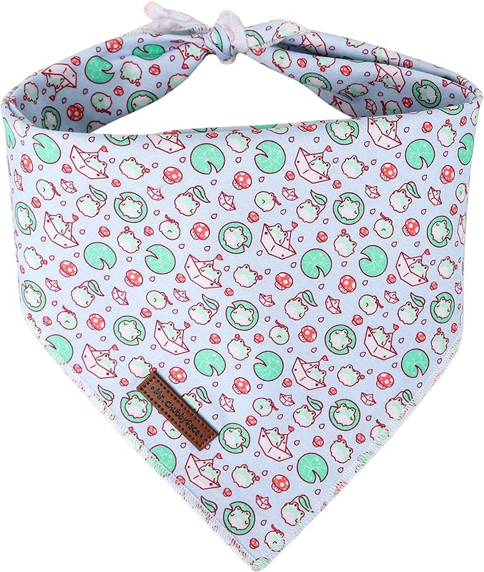 MR. CHUBBYFACE Frog Lotus Leaf Striped Dog Bandanas Reversible Triangle Bibs Scarf Accessories for Dogs Cats Pets S