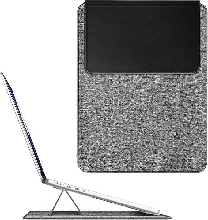Fintie Sleeve Case for MacBook Air 13.6 A3240 A3113 A2681, Pro 14 A3434 A3401 A3185 A3112 A2992 A2918 A2779 A2442, MacBook Pro/Air 13 - PU Leather Slim Bag Cover with Stand Feature (Gray/Black)