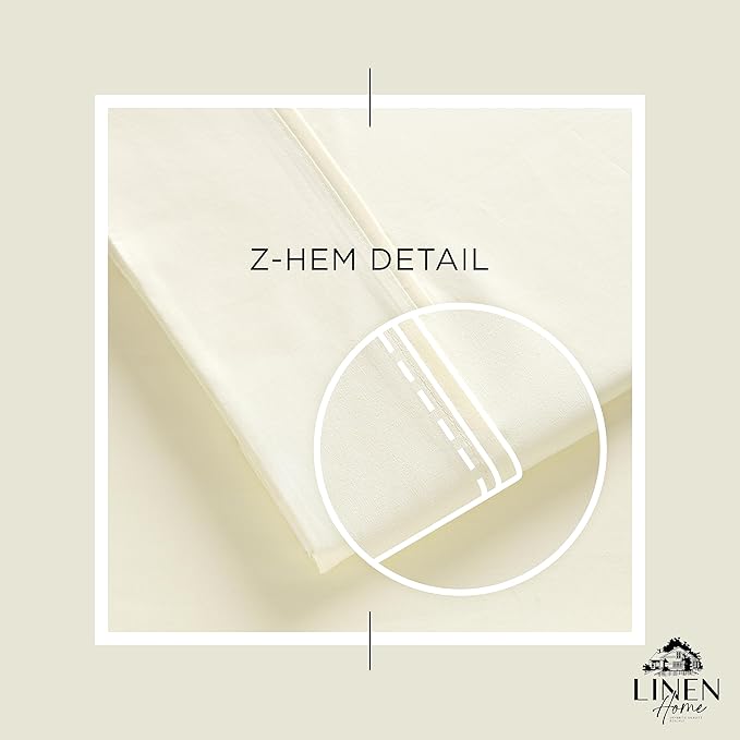 Linen Home 100% Cotton Percale Sheets King Size, Cream, Deep Pocket, 4 Pieces Set - 1 Flat, 1 Deep Pocket Fitted Sheet and 2 Pillowcases, Crisp Cool and Strong Bed Linen