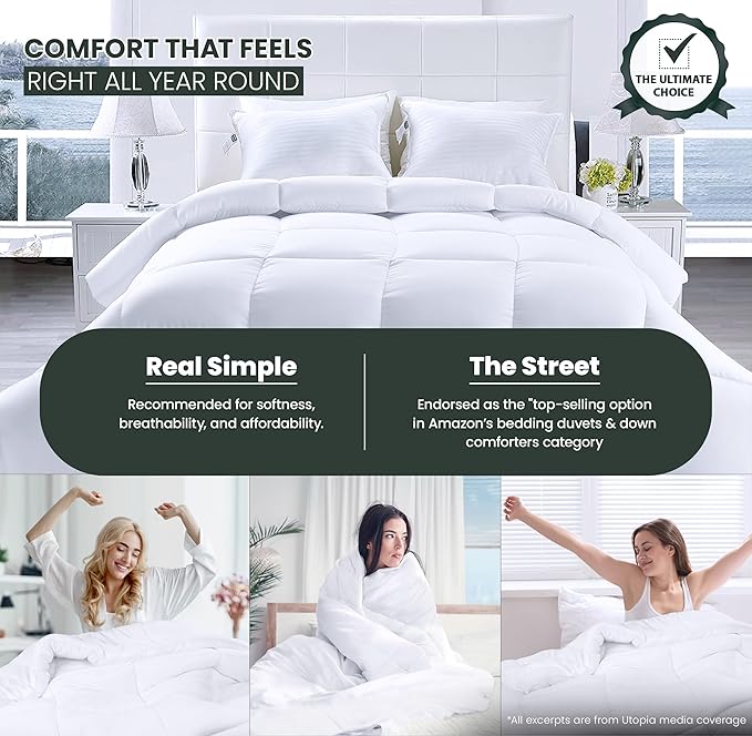 Utopia Bedding Comforters California King Size, All Season Duvet Insert, Down Alternative Box Stitched Bed Comforter with Corner Tabs, Machine Washable (White)