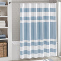 Madison Park Shower Curtain Waffle Weave Striped Pieced Design Fabric Shower Curtains for Bathroom with 3M Scotchgard Moisture Management Premium Spa Quality Modern Standard 72"x72" Blue