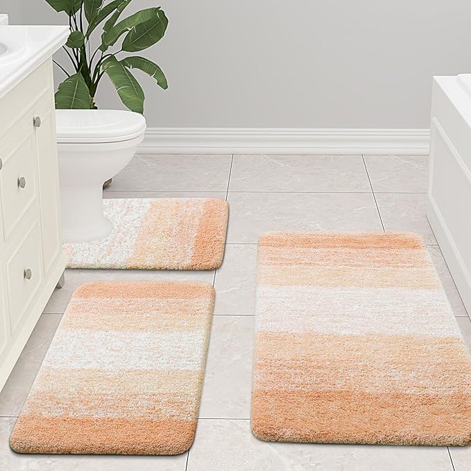 Arotive Microfiber Bathroom Rugs, Shaggy Soft and Absorbent Bath Rug, Non-Slip, Thick Plush Machine Washable Dry Bath Mats for Bathroom, Tub and Shower, 59x24, Peach, Rectangular