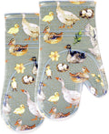 Oven Mitts Set of 2 with Transparent Clear Silicone Shell and Nice Duck Printing Cotton Lining, Heat Resistant to 500 F Kitchen Oven Gloves Pot Holder for Cooking (Wathet Blue, Oven Mitts)