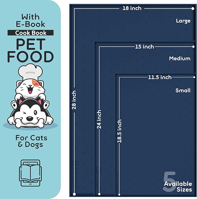 PetHappily Dog Food Mat - Raised Edges Dogs Mat for Food and Water Prevent Spill, Waterproof Cat Food Mats Protect Floors, Easy Clean Dog Bowl Mats for Food and Water, Silicone Pet Food Tray