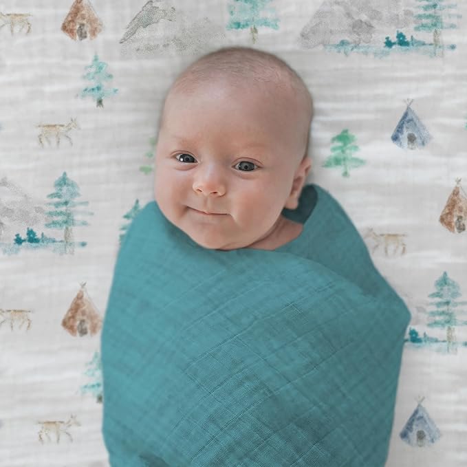 SwaddleDesigns Cotton Muslin Swaddle Blankets for Baby Boy & Baby Girl, Set of 4, Neutral Receiving Blankets for Newborn, Baby Registry & Gift, 46x46 inches, Oceana