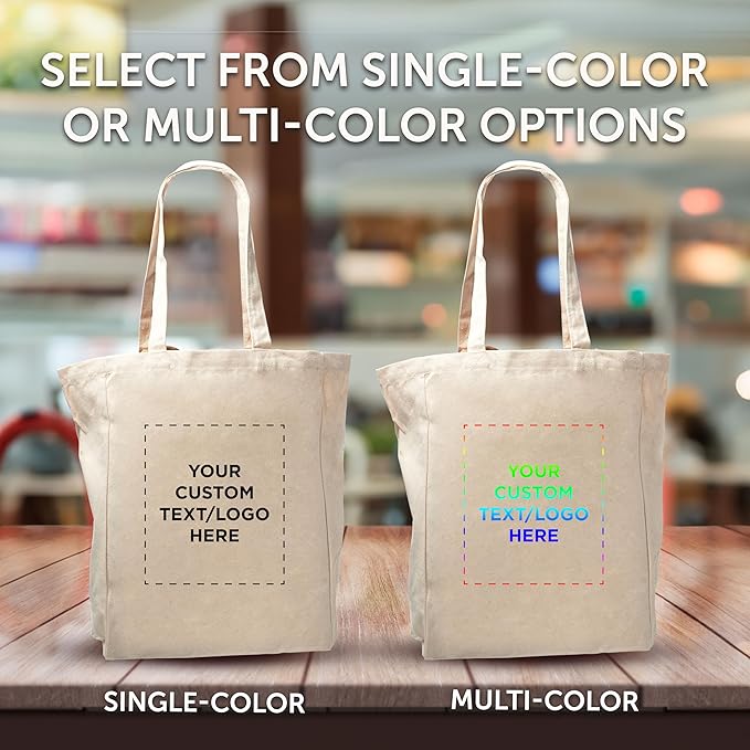 DISCOUNT PROMOS Custom Cotton Canvas Tote Bags (Set of 10) - Personalized, Reusable & Eco-Friendly - Perfect for Grocery, Promotions, Branding - Natural Color, 14.25"X15.5"X5", 10 OZ Cotton