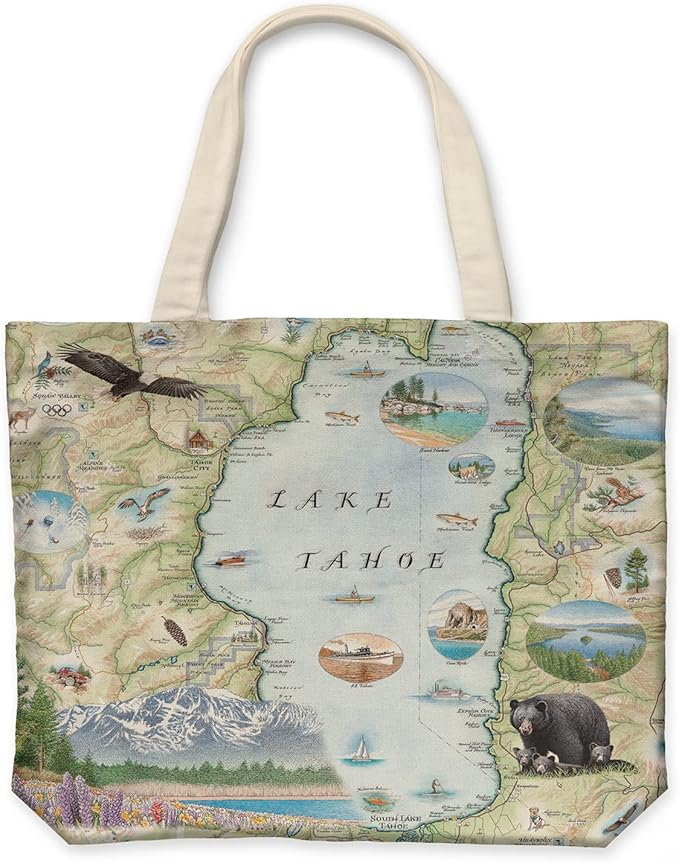 Xplorer Maps Canvas Tote Bag with Handles, Cloth Grocery Shopping Bag, Reusable & Eco-friendly Bag, 100% Cotton, Washable
