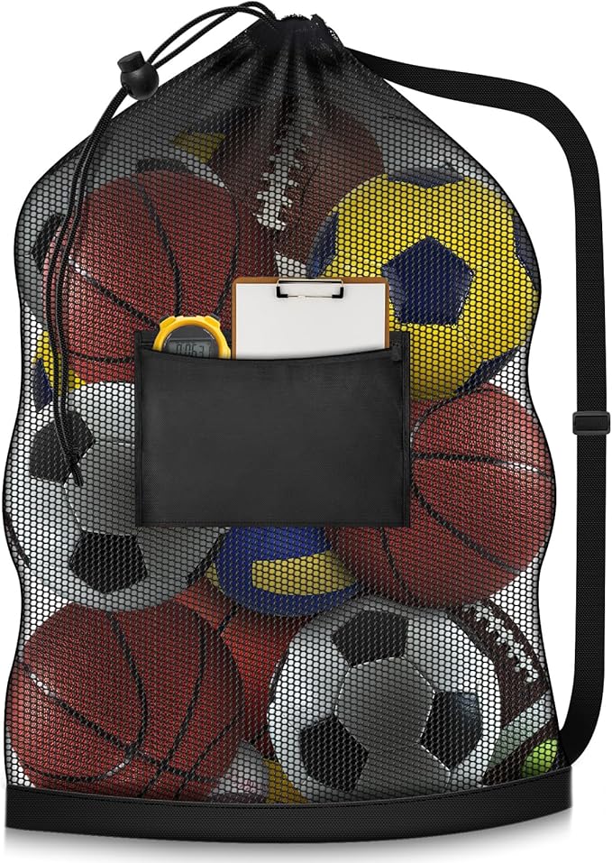 Extra Large Sports Ball Bag, Heavy Duty Breathable Mesh Storage Bag, 40" x 30" Hold 10-12 Soccer Basketball Football, Adjustable Shoulder Strap, Ideal for Coaches, Team, Swimming Gear