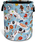 Ball Sports Laundry Basket Funny Balls Game Foldable Waterproof Oxford Cloth Tote Bag Laundry Hamper Round Large Clothes Storage Bucket Toy Organizer For Bathroom/Laundry Storage/Bedroom 18.9x16.5 In