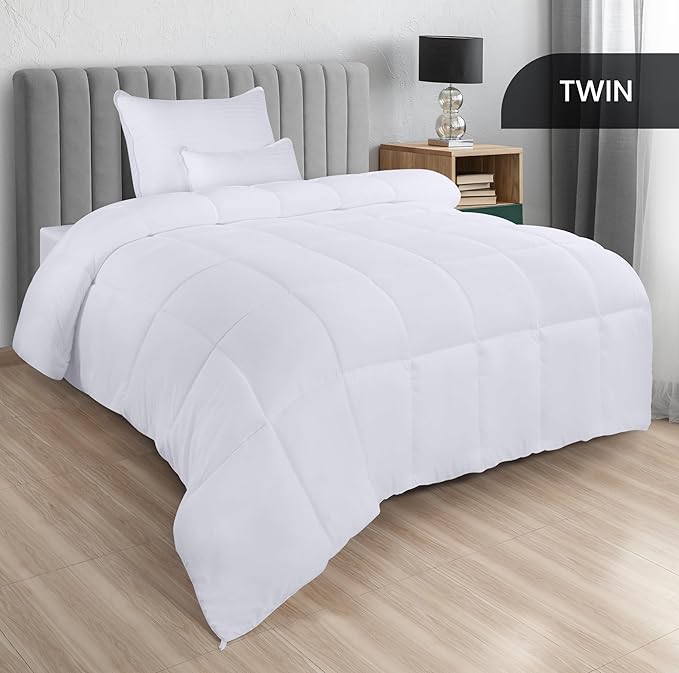 Utopia Bedding Comforters Twin Size, All Season Duvet Insert, Down Alternative Box Stitched Bed Comforter with Corner Tabs, Machine Washable (White, Pack of 6)