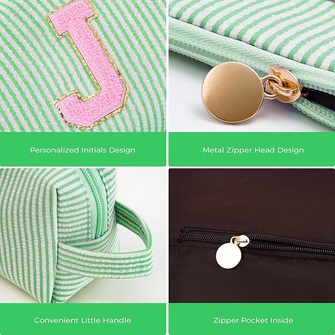 Btffitting Monogrammed Gifts for Women - Cosmetic Bag for Teen,Initial Cute Makeup Bag Set for Women,Trendy Pouch for Niece Sister Friend Female Her,Birthday Gifts for Daughter - Green,J
