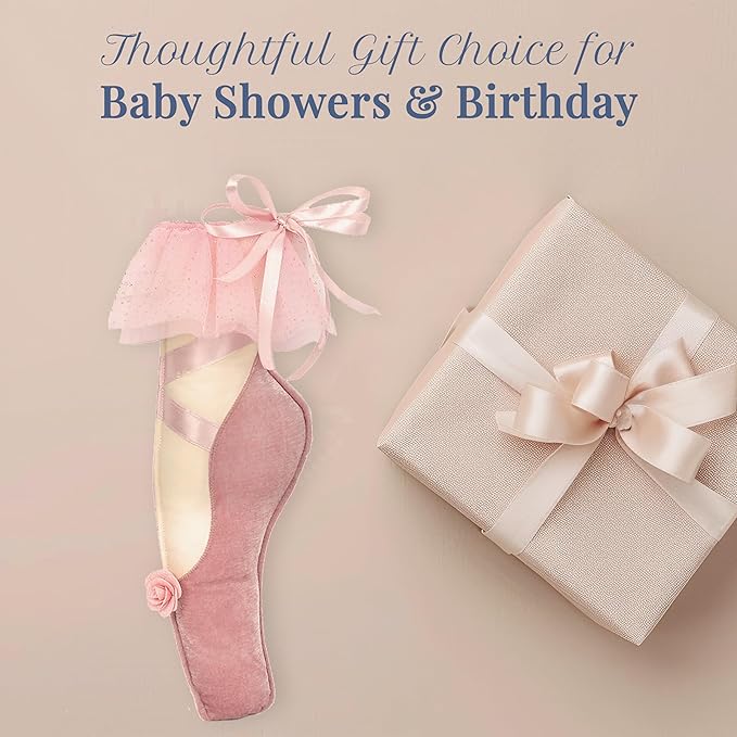 MON AMI Ballet Slipper Accent Décor – 14” | Plush Pink Ballet Shoe Pillow for Nursery, Kids’ Room & Ballet-Themed Decor | Perfect Dance Recital Gift