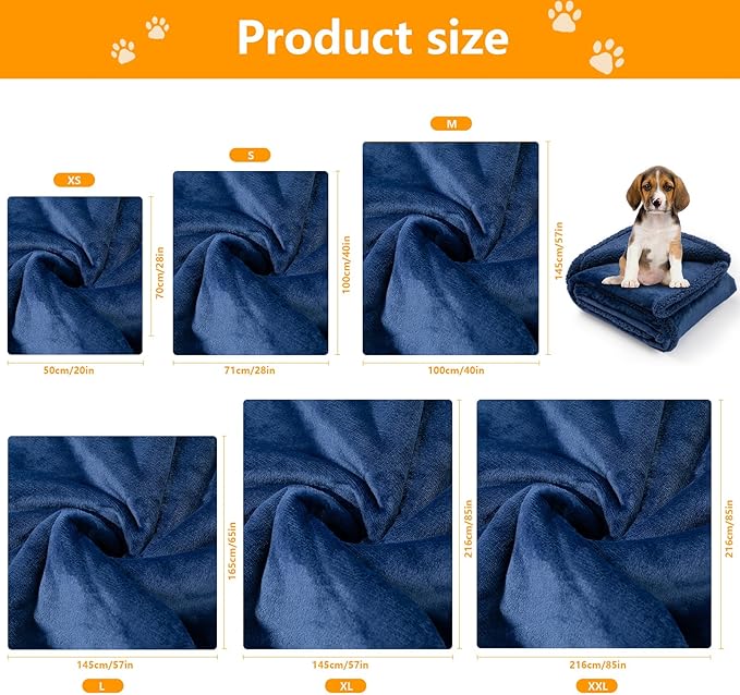 Maidewow Navy Blue Dog Blanket for Pets Reversible Fluffy Pet Bed Cover Mats Waterproof Puppy Blankets Leakproof Sofa Couch Washable Cover Cat Pet Blanket for Warm-Navy Blue,M