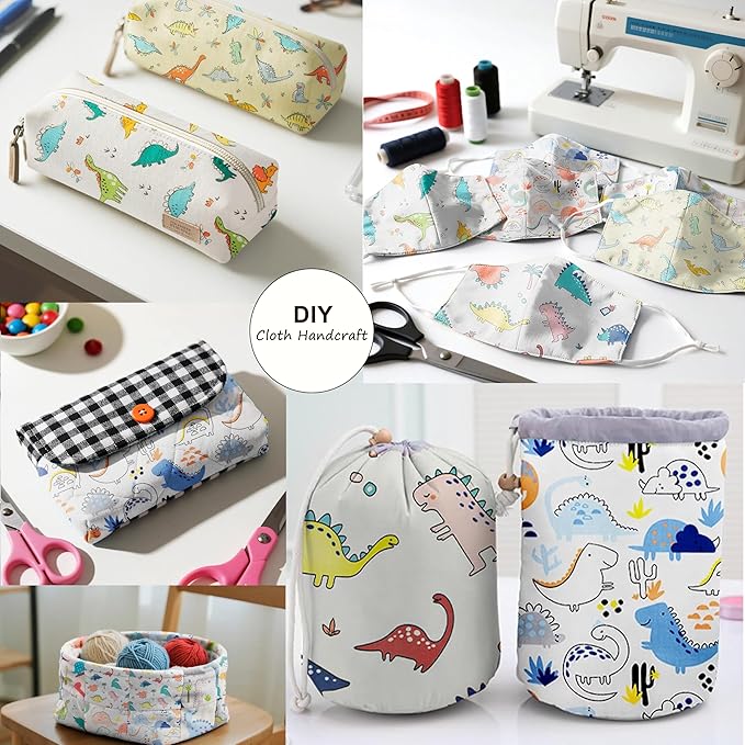 Hanjunzhao 21Pcs Cartoon Dinosaur Fabric Fat Quarters Bundles 18 x 22 Inch, Animal Print Dinosaurs Cotton Quilting Fabric Squares for Quilting, Sewing, Baby Boy Blanket, Quilts, Home Decor, and Crafts