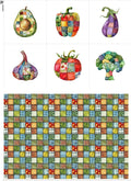 Vegetable Patchwork Cotton Fabric Panel – 6 Designs (10×10 inch Each) + Bonus Patchwork Sheet 29.5×19.6 inch, 100% Cotton 140 GSM