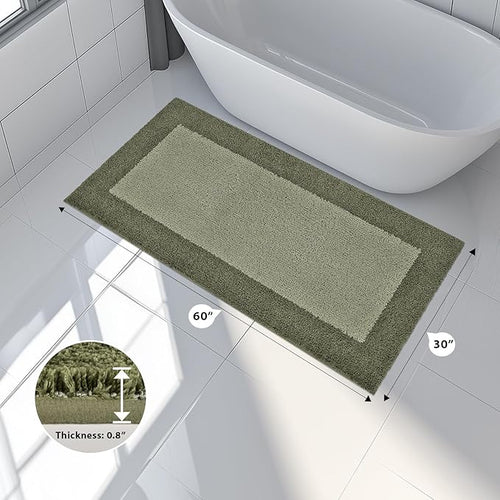 anllugs Bathroom Rugs 30" x 60", Non-Slip Extra Soft Absorbent Bath Rugs, Machine Washable Quick Dry Bath Mats for Bathroom Floor, Shower, Bathtub and Sink, Olive Green & Green