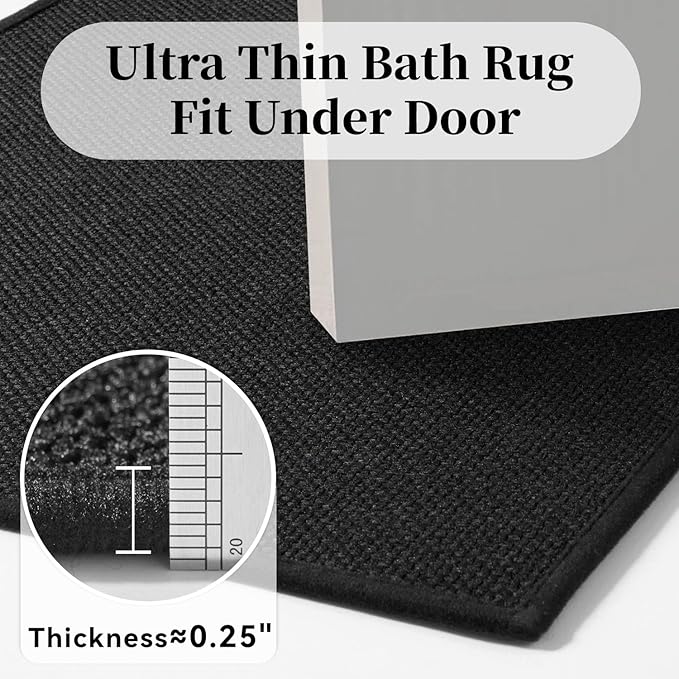 MontVoo Bath Mat Rug-Ultra Thin Non Slip Bath Mats for Bathroom Mat Quick Dry, Rubber Backing Washable Bathroom Rugs Fit Under Door, Absorbent Bath Rugs for Floor,17"x24",Black