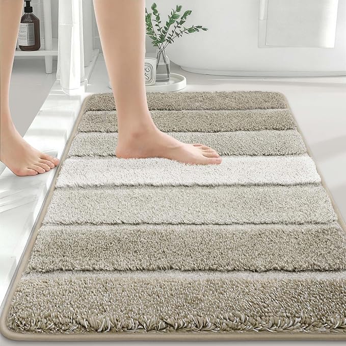 COSY HOMEER Bathroom Rugs 36"x24", Ultra Soft Absorbent Bath Mat with Non-Slip TPR Backing, Machine Washable Shaggy Rug for Bathroom Floor, Beige