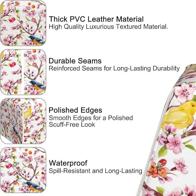 Cherry Blossoms Tissue Box Holder,Watercolor Bird Cube Tissue Box Cover Holder,Leather Facial Paper Organizer Dispenser Home for Bedroom Night Stands,Kitchen,Office and Car,5.2"×5.2"×5.2"