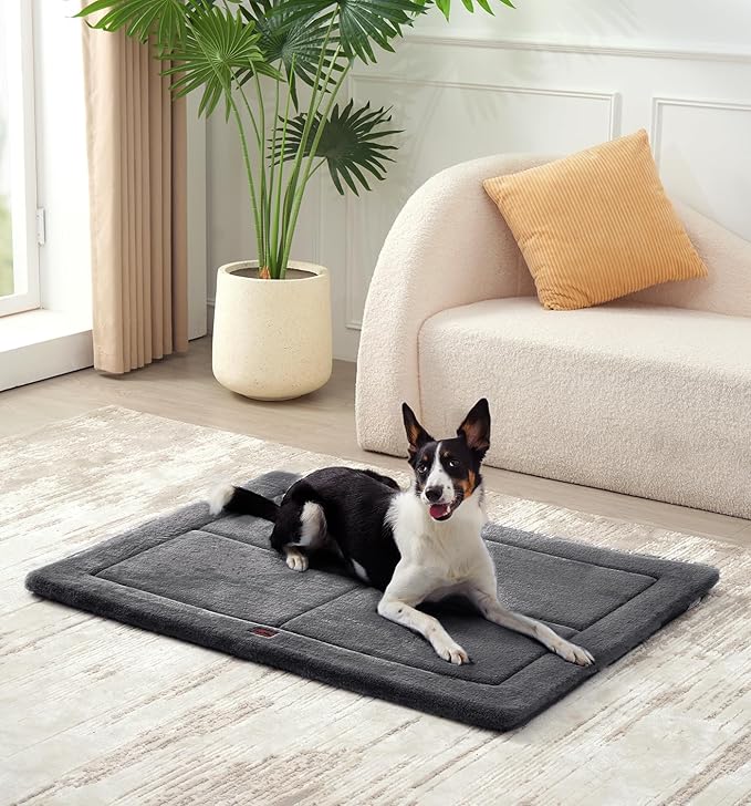 MADE 4 PETS Dog Crate Pad Bed for Extra Large Dogs, Washable & Reversible, Anti-Slip Kennel Mat for Cozy Sleeping, Soft Fluffy Dog Bed for Indoor & Outdoor Use, 48"x30", Dark Gray