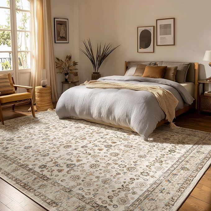 10x12 Area Rugs for Living Room: Washable Living Room Rug Stain Resistant Non Slip Distressed Vintage Carpet Low Pile Faux Wool Soft Large Rugs for Bedroom Farmhouse Dining Room Kids Playroom Nursery