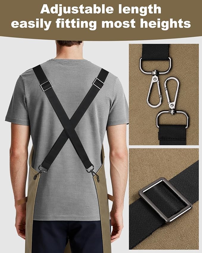 Kitchen Apron - 3 Large Pockets, Cross Back Apron With Adjustable Straps, Cooking Kitchen Chef Apron For Women And Men, Wear-Resistant & Easy To Clean.(Khaki)