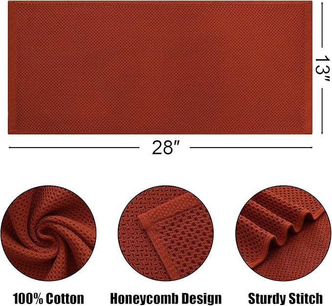 Kitinjoy 100% Cotton Waffle Weave Kitchen Towels, 6-Pack Super Soft and Absorbent Dish Towels for Drying Dishes, Kitchen Hand Towels, 13 in x 28 in, Rust
