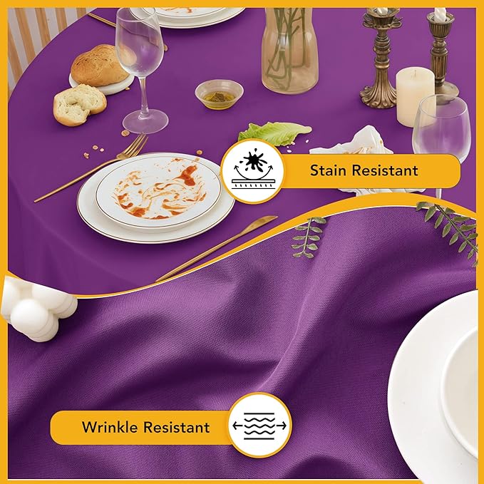 10-Pack Purple Round Tablecloths, 84 Inches, Stain-Resistant Polyester for 3-5 Ft Round Tables - Washable Table Covers for Weddings, Banquets, Birthday Parties, Events