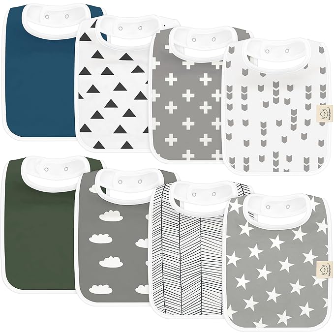 KeaBabies 8-Pack Organic Baby Bibs for Boys, Girls - Super Absorbent Cotton Drool Bibs for Baby Girl & Boy, Teething Toddler, Drooling Newborn, Ultra Soft & Machine Washable (Crossroads)