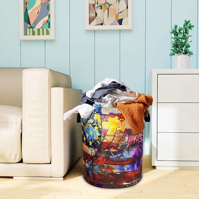 American Flag Laundry Basket Usa Flag Art Oxford Cloth Laundry Hamper With Handle Foldable Portable Clothes Storage Basket 18.9 X 16.5 Inch Storage Bag For Laundry Room/Bathroom/Bedroom/Dormitories