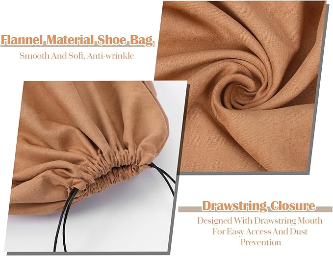 4-Piece Travel Shoe Bags for Packing, 23.6" x 19.3" Dustproof Shoe Bags - Flannel Shoes Pouch with Drawstring Closure,Washable & Reusable(Beige, Brown)