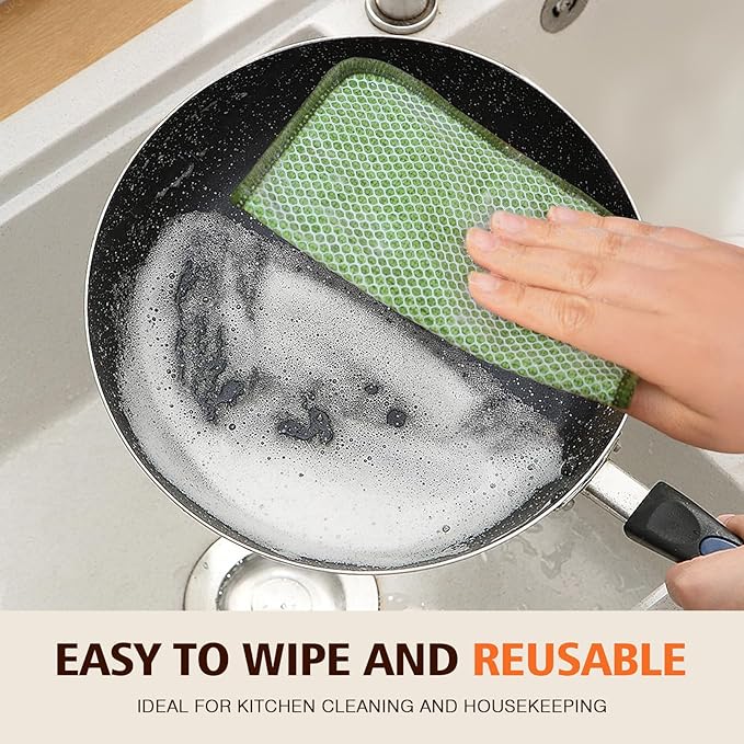 KinHwa Kitchen Washcloths for Dishes Absorbent Microfiber Dish Cloths Quick Dry Dish Rags with Poly Scour Scrub Side Ideal for Kitchen Cleaning (Green, 12inchx12inch 9 Pack)