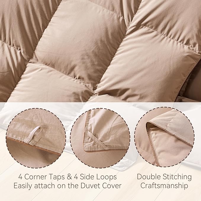 SNOWMAN Premium Down Comforter Twin Size, Luxurious All Season Duvet Insert with Cotton Blended Fabric, 3D Baffle Box Design Hotel Bedding Comforter (Khaki,68"x90")