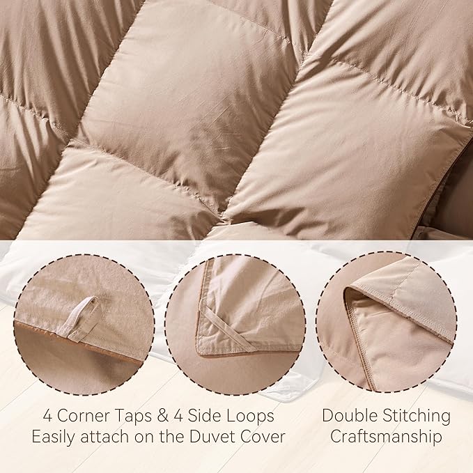 SNOWMAN Premium Down Comforter Super King Size, Luxurious All Season Duvet Insert with Cotton Blended Fabric, 3D Baffle Box Design Hotel Bedding Comforter (Khaki,120"x120")