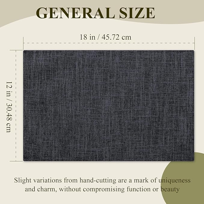 KXN Placemats Set of 4, Dual-Layer Thickened Faux Linen Table Mats, Heat Resistant & Wrinkle-Free, Machine Washable Cloth Place Mats for Kitchen Dining Indoor Outdoor (Dark Gray)