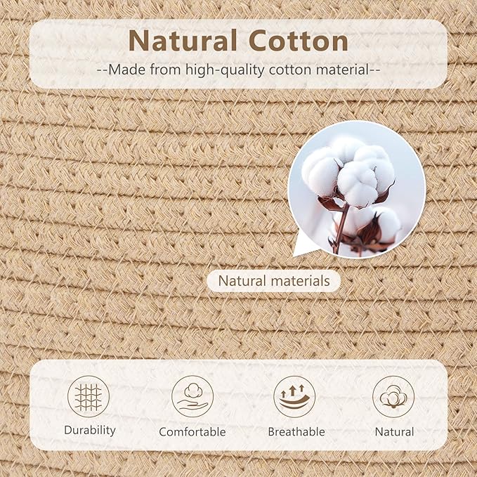 ECDYQXVU Cotton Rope Storage Basket, 15x10x9 Inches, Woven Basket for Shelves, Clothes, Towels, Books, and Laundry, Jute Brown (3 Pack)