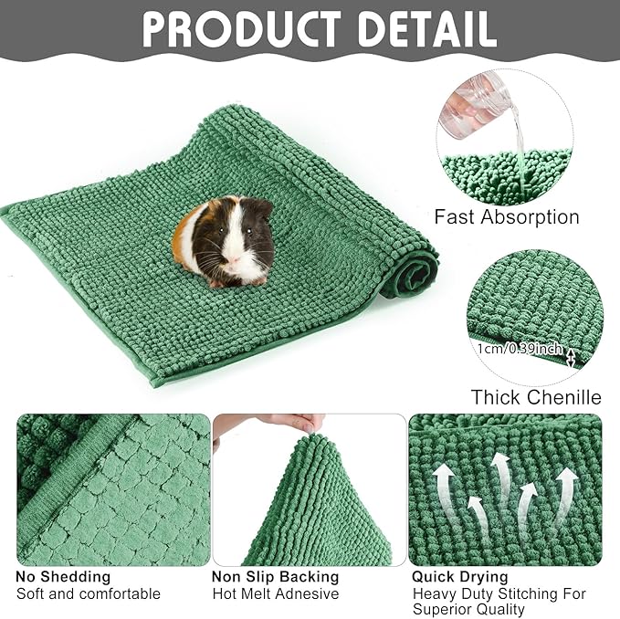 Amylove 4 Pcs Guinea Pig Cage Liner Guinea Pig Bedding Dog Door Mat for Muddy Pet Paws Washable Chenille Pee Pads Small Animal Sleeping Bed for Bunny Hamster(16 x 24 Inch,Rectangular,Mixed Color)