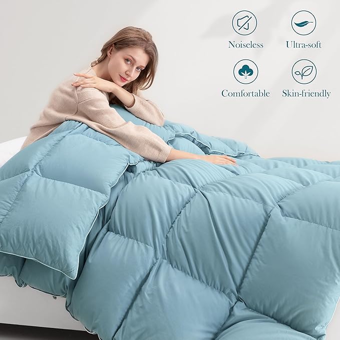 SNOWMAN Premium Down Comforter King Size, Luxurious All Season Duvet Insert with Cotton Blended Fabric, 3D Baffle Box Design Hotel Bedding Comforter (Blue,106"x90")