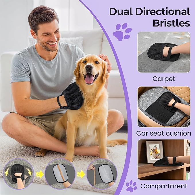 QWACVRTM Pet Hair Removal Glove for Dogs and Cats, 2026 New Upgraded Five-Finger Magic Brush Pet Hair Remover for Laundry, Electrostatic Glove for Couch, Carpet, Clothes, Car Seat